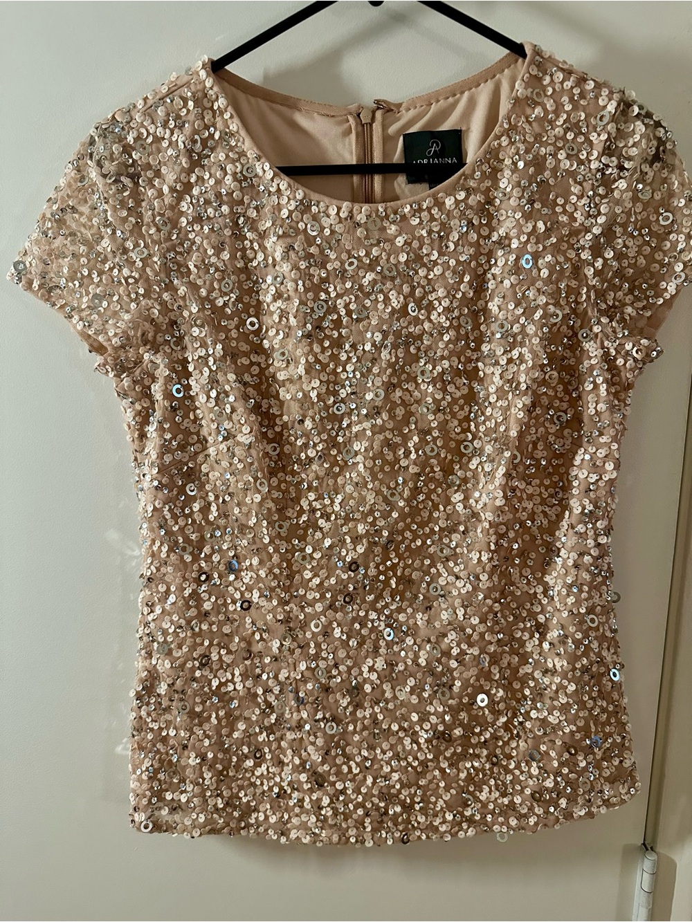 Adrianna Papell Blush Sequin Short Sleeve Top